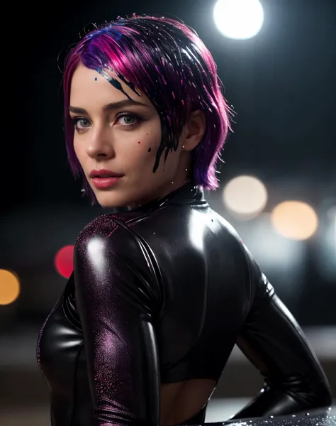 cinematic film still realistic, photorealistic, award winning photo , Taking a Selfie, (level difference),(Paint colliding and splashing on the canvas),(depth of field), closeup, back lights, shiny sexy 1girl female robot blends into it,((side face)), metal lips, metal helmet, (liquid paint rainbow hair:1.1) made of paint and defies gravity,thick flowing,(paint splatter:1.3),Liquid state,stunningly beautiful, masterpiece, detailed background,ultra high quality model, ethereal background,abstract beauty, explosive volumetric, oil painting,heavy strokes,Romantic lighting,Sub-Surface Scatterring,lens 135mm,f1.8,glow,8k,high resolution, dreamy,ray tracing,hdr,god rays, . shallow depth of field, vignette, highly detailed, high budget Hollywood movie, bokeh, cinemascope, moody, epic, gorgeous, film grain, grainy