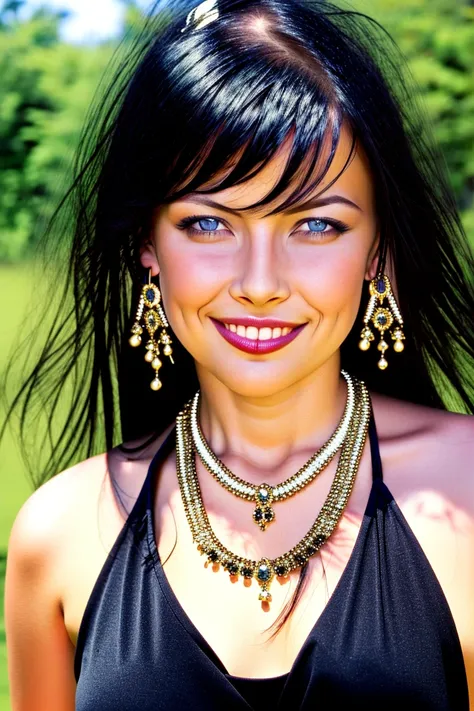 (best quality:1.3), (masterpiece:1.2), (realistic:1.2), (detailed:1.3), award winning photo of sexy TaniaRussofQuiron woman, blue eyes, black hair, smile, czech supermodel, medium breasts, abs, toned body, complex jelly silk dress, (wearing (jewelled headdress ( diamond, ruby, sapphire, gemstones) and necklace)), (long hair blowing in the wind), (good anatomy:1.2), midnight, moon, beautiful Gothic style street background, wide hips, windblown hair, swirly bokeh, sharp focus, vibrant, <lora:quiron_TaniaRussofQuiron_v4:1>