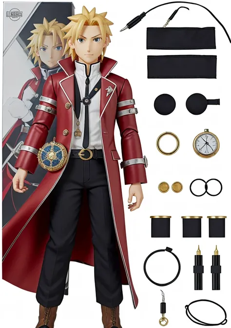 (best quality:1.15), (masterpiece:1.15), (detailed:1.15), (realistic:1.2),
premium playset toy box, (8k, ultra quality, masterpiece:1.5), (Dutch angle:1.3), ActionFigureQuiron style, solo, Edward Elric (Fullmetal Alchemist): Edward Elric's recognizable red coat is a knee-length garment with a loose, flowing fit. The coat is adorned with silver trim, giving it a distinct alchemical aesthetic. On the back of the coat, there is an embroidered transmutation circle, a symbol of alchemy's power. Underneath the coat, Edward wears a black, long-sleeved undershirt. He pairs the shirt with black pants and brown boots. Edward also wears a silver pocket watch, a significant symbol in the Fullmetal Alchemist series, as alchemists use pocket watches to perform their craft. , (toy playset pack), inside gift box,
<lora:quiron_ActionFigure_v1_Lora:0.75>