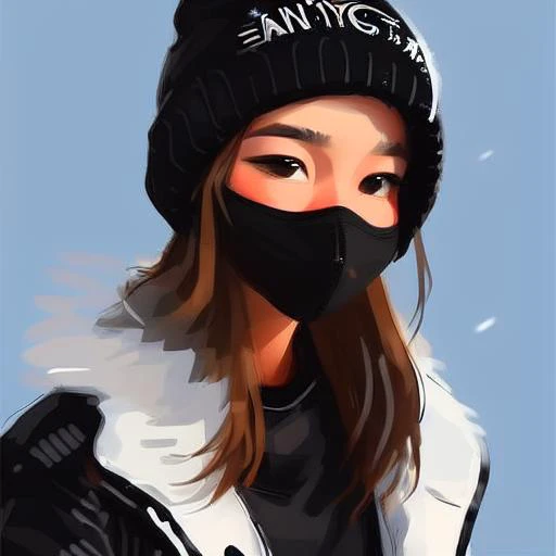 samdoesart, (winter storm), (((snowflakes))), canada goose jacket, (black  jeans), (vans sneakers), (facemask), beanie, diffused lighting