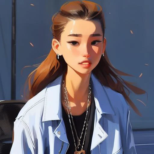 samdoesart, blue coach jacket,brown pants, converse sneakers, necklace undershirt