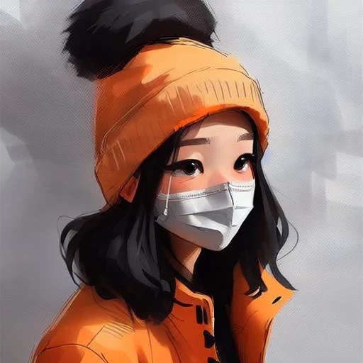 samdoesart, winter, snowflakes, north face orange jacket, black cargo jeans. black combat boots, facemask, beanie