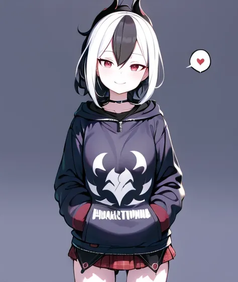 kayoko_blue_archive, 1girl, hoodie, miniskirt, upper body, smile, ((spoken heart)) (simple background:0.8, plain background:0.8, white background:0.8), (masterpiece, best quality, very detailed, sharp focus:1.0) <lora:kayokoBlueArchive_v05:0.8>