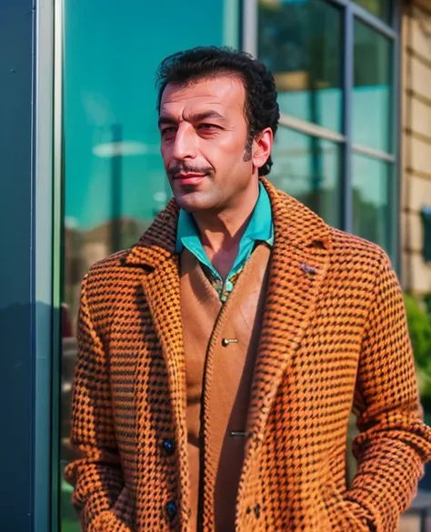 photograph, insane details, Abrasive sadri_alisik, wearing Car coat in Harlequin adornments, Lush Straight hairstyle, horizon-centered, Simple illustration, Lustful, Trillwave, Reflected light, Phase One XF IQ4 150MP, Zoom lens, <lora:sadri_alisik-000007:0.9>