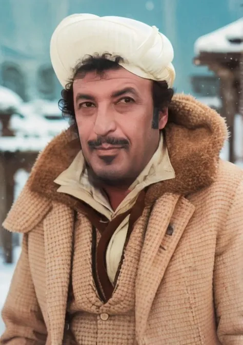 photograph, Extraordinary sadri_alisik as Algerian Mage, Snowy, deep focus, Canon RF, Circular polarizer, art by Greg Rutkowski,  <lora:sadri_alisik-000009:0.9>