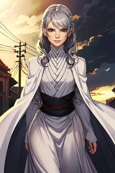 evil smile, <lora:zs_Izanamip4:1> izanamidef, white robe, grey hair <lora:ShadmanStylev2:0.6>, ultra detailed, masterpiece, best quality,