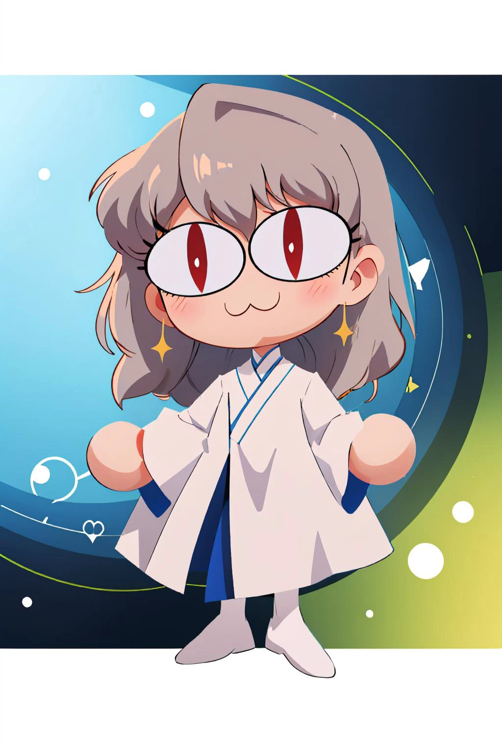 (masterpiece, best quality:1.2), chibi, solo, 1girl, necoarc, izanamidef, :3, slit pupils, white robe, grey hair <lora:necoarc:1> <lora:zs_Izanamip4:0.8>