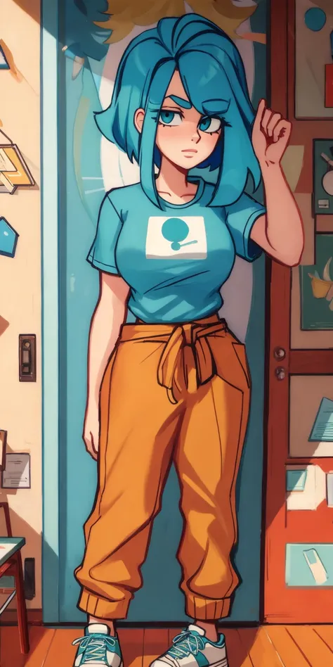 award winning, masterpiece, 1girl, solo, upper waist portrait, Technical illustration, 3D Rendering, isotype of a Tedious curvy Persian Stimpy, Phantom, wearing Teal [Khaki pants and striped shirt|T-shirt dress and sneakers], Platinum hair styled as Tousled, from inside of The Four Corners Monument, Energetic, Circular polarizer, Albumen, Paint splotches, art by Greg Rutkowski
