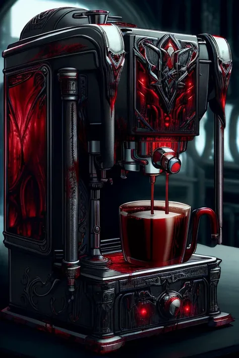 <lora:VampiricTech-20:0.8>, vamptech, blood, vampiric ,scifi,
coffee machine , blood mug,