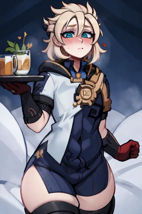 (masterpiece:1.3), (best quality:1.1), (ultra detailed:1.2), absurdres, highres, perfect eyes, perfect face, , <lora:albedo:1>, albedo (genshin impact), ((flat chest)), <lora:undressing_another_v0.5:1>, clothes lift, shirt lift, pulled by another, lifted by another, undressing another, hands, <lora:FemboyCurvy:1>, plump, (mature), wide hips, thick thighs, massive ass, black gloves, black thigh highs, surprised, constricted pupils, blush