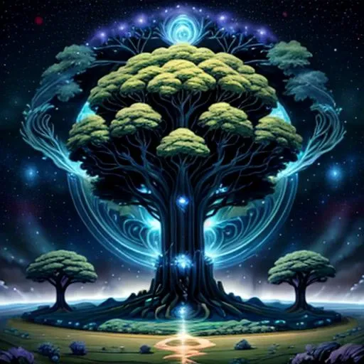 the world tree is represented as a colossal tree which supports the heavens, thereby connecting the heavens, the terrestrial world, and, through its roots, the underworld. It may also be strongly connected to the motif of the tree of life, but it is the source of wisdom of the ages