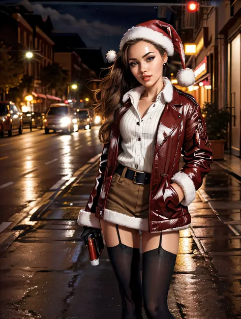 ((Masterpiece, realism, best quality)), ray tracing, vogue, smug, smirk, a sexy girl at school, , woman twin tails, red lips, slutty, jewelry, standing, full body, pantyhose, shoes, striped, belt, bracelet, fashion,
night, sexy atmosphere, christmas tree, by lee jeffries, nikon d850 film, stock photograph, kodak portra 400, camera f1.6, lens, rich colors, hyper realistic, lifelike, texture dramatic lighting, unrealengine, trending on artstation cinestill 800  
HIGHLY detailed, best quality, silhouette, spotlight, dark theme, S127_MartaMayer <lora:Santa Lingerie By Stable Yogi:0.8> Santa hat, Santa lingerie red, bells, jacket, gloves <lora:DDlipbit_v2:0.8>