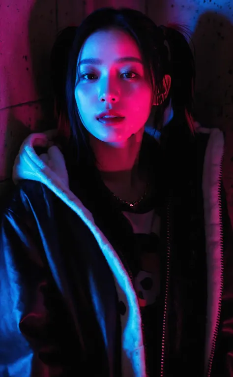 Harley Quinn in a dark and creepy cinematic adaptation, with high-quality visuals capturing the essence of her chaotic persona, portrayed in eerie lighting, alone and dangerous.
korean girl,black hair,mugglelight,