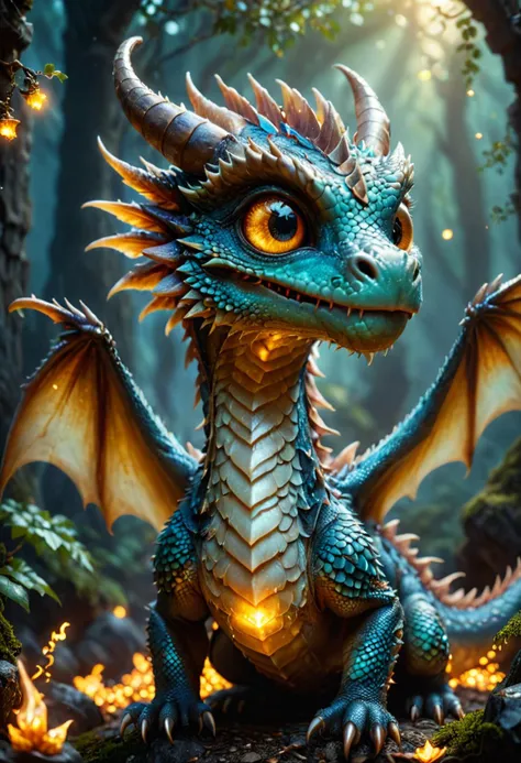 realistic photography a cute magical dgbrth1 dragon with burning eyes in an enchanted wonderland, beautiful whimsical fantasy art concept, detailed background, glowing particles, intricate details, ultra sharp, realism, <lora:dgbrth1_train_lora_vL1:0.8>