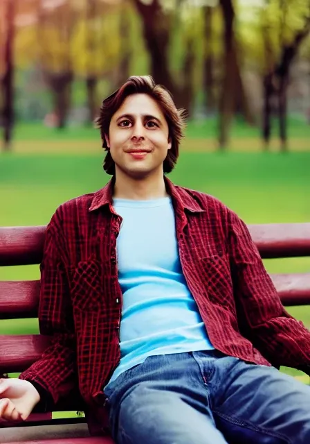 portrait bndr, man, park, spring, sitting on a bench