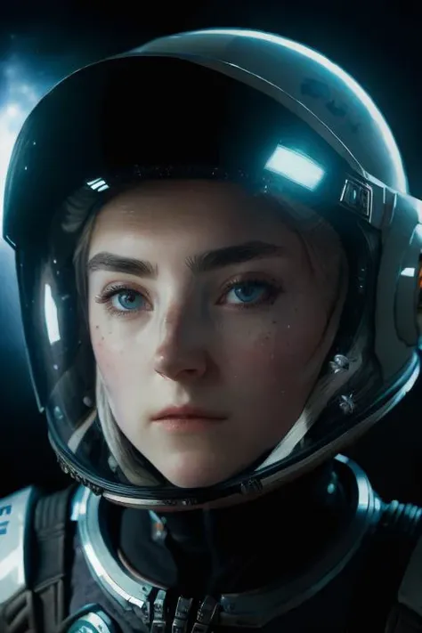 shot on arri, (wide angle lens),(battle-ready pose), serious face, (portrait:1.2) of evafie, in space suit and helmet , (space background:1.2), (highly detailed eyes:1),(highly detailed skin:1.3),(freckles:0.6),(pores:1.2), (4k),back lit, rim light, dramatic lighting, (silver Necklace:1),(greg rutkowski0.8), <lora:epiNoiseoffset_v2:0.6>, <lora:evafie_v1:1.2>