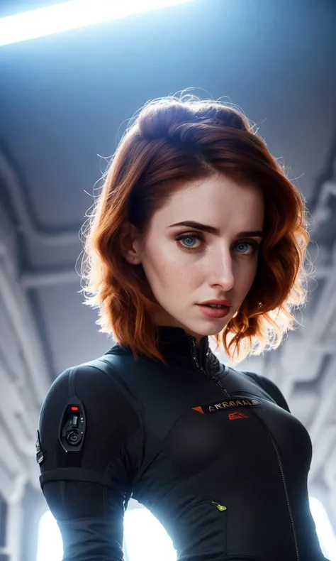 abstract colors, texture, film grain, skin pores:0.1 foreshortening, nerdy goth chick wearing form fitting flightsuit, (standing)1.2 in a scifi airlock, susan coffey amouranth natalia dyer,surprised look)1.2, (eye contact)1.1 (from above)1.2, intricate hasselblad dslr (RAW color photo)1.3, dramatic portrait, (analog style)1.3 (selfie)1.3, backlit, pale skin (freckles).9, (textured skin)1.2 pores, (textured hair)1.2, (film grain)1.3, cinematic still
