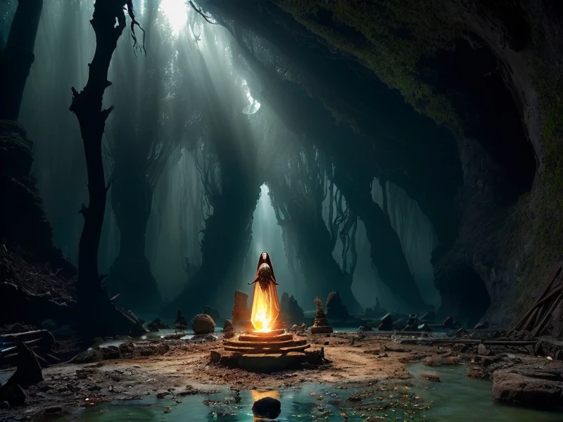 masterpiece, abstract colors, texture, film grain, skin pores, dust, rust, intricate DSLR RAW, awe-inspiring, colossal, fearsome, landscape wideangle hyperdetailed matte painting, ((You dwell below the earth:1.3), o strong spirited one, a meadow in Tartaros, ((thick-shaded and dark)), Sceptered (Chthonic) Zeus, ((please accept this sacrifice:1.3)), o Plouton, (holder of the (keys) to the whole earth), yours is the third portion, earth, queen of all, (seat of the gods), mighty lap of mortals, (your throne rests on a ((dark realm:1.3))), the realm of (distant), of (untiring), of (windless), and of (impassive Hades), it does rest on ((gloomy Acheron)), ((the (river) who girds the roots of the earth)), All-receiver, ((master of death)), (master of mortals), you once took as your bride pure Demeter's daughter, (you tore her away from the meadow) and through the sea you carried her to (an Attic cave) upon your steeds, it was the district of Eleusis where ((the gates to Hades)) are, (frenzied god), I summon you), analog style, (sharp focus:1.3), art by john collier and by David Palumbo and by Chris Rahn and by Clint Cearley and by greg rutkowski and by caravaggio and by moebius and by alphonse mucha, darkwave, gothic horror, post-apocalyptic, (clutter:1.3), (decay:1.3), (grit:1.3), (darkness), (grunge:1.3), (oozing pools of filth:1.3), (perfect faces), dramatic lighting, dark shadows, mystery