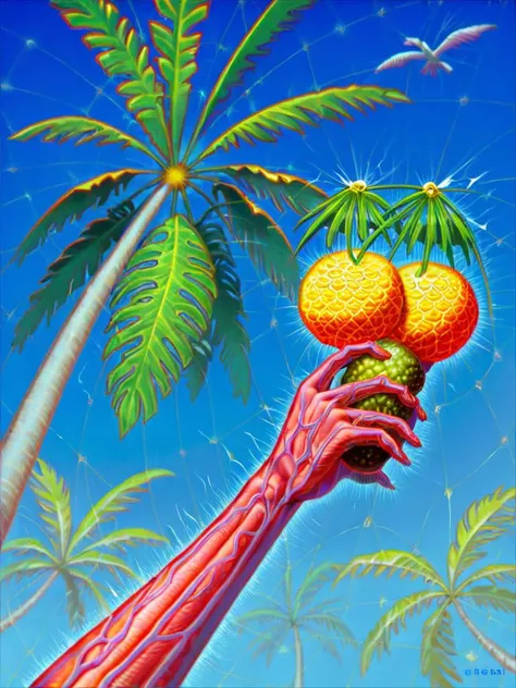 score_9, score_8_up, score_7_up, a pineapple, highly detailed, veins, alexgrey, no humans, <lora:Alex_Grey_PonyXL:1>