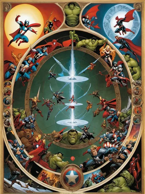 masterpiece by Hieronymus Bosch,  J Scott Campbell style,  extremely detailed, sharp focus <lora:Hieronymus_Bosch_-_Godfather_of_Religious_Disturbism:0.2> <lora:JSC_Style:0.7>  (the vengers assemble:1.5) in the Ninth Circle of hell "Treachery" and the Lucifer is trapped in the frozen central zone, art by Bosch