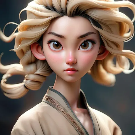 photo of a beautiful 20 year old han chinese girl, nude, ash blonde french twist, very detailed eyes, muscular