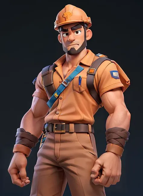 masterpiece, best quality,an handsome young man wearing( a construction worker uniform:1.3) and (an utility belt:1.3), black background