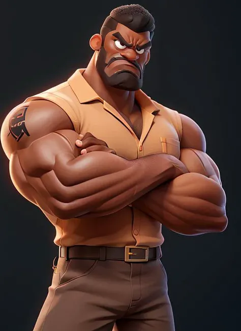 masterpiece, best quality,an angry muscular black guy wearing construction worker uniform , black background