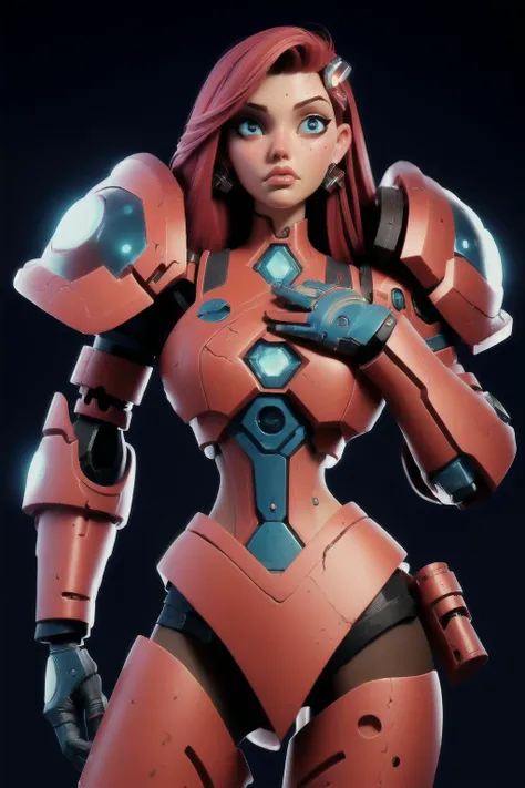 1girl
 cyborg
red and blue armor
LED  
Gerald Brom, Alberto Seveso Beeple
 (  masterpiece,  ) (best quality)