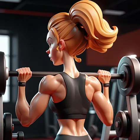 3D cinematic film.(caricature:0.2). 4k, highly detailed,Rear view of fit young female athlete exercising in gym, sweating