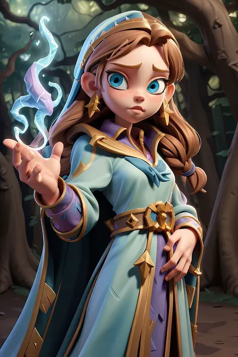 masterpiece, best quality, highly detailed, 1girl, collared robes, fantasy, forest background, (magic aura)