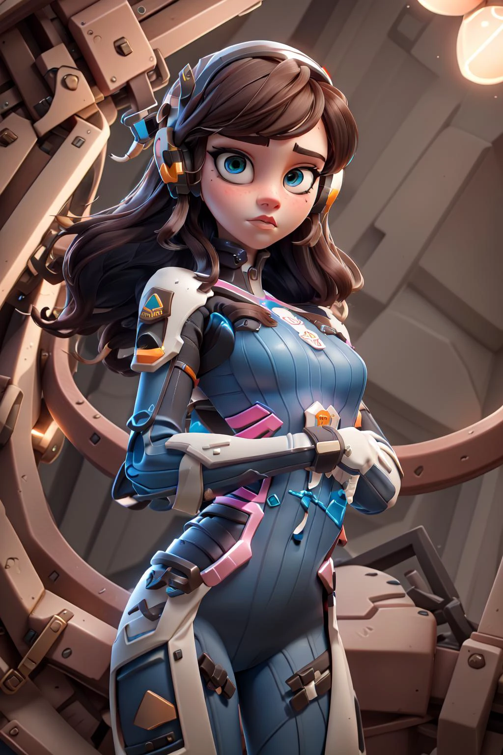 (masterpiece, best quality), intricate details,
1girl, <lora:dva:0.8> 1girl, d.va (overwatch), solo, long hair, whisker markings, bodysuit, brown hair, facial mark, gloves, breasts, brown eyes, pilot suit, cowboy shot, headphones, white gloves, medium breasts, swept bangs, skin tight, animal print, bangs, bunny print, ribbed bodysuit, facepaint, pink lips,