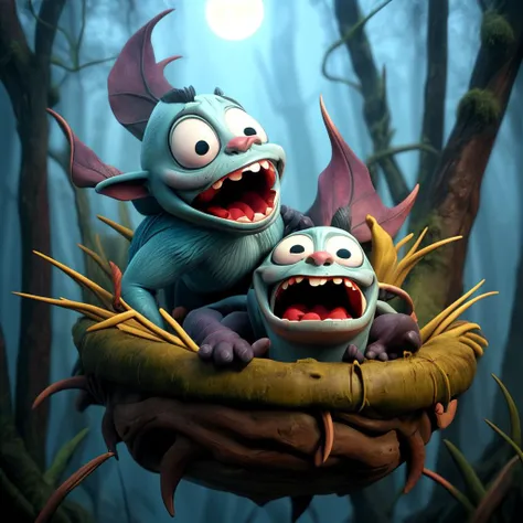 Creature: <lora:add_detail:1>detailed expressive eyes, fantasy style, the mysterious ephemeral bladeplink, a laimpremblative monster ermerging from the depths of the misty watained swamps, its obviatoric teeth glistening in the moonlight as it squishifis, twisting trees and lamshmarfeling the will-o'-the-wisps in its vicinity, (3D:1.5) Pixar style