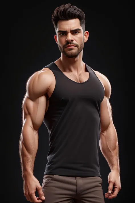 masterpiece, best quality,an zenke2 wearing black tank top with, black background