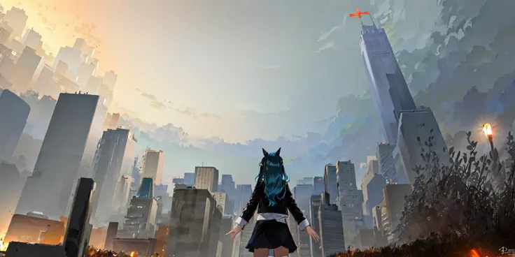 masterpiece, best quality, ultra-detailed, illustration, portrait, best Light and Shadow quality,4k,8k,[cg],cinemagraph, [cgi],
20mm lens,
very wide shot, (from below:1.2), (from back),
tree, fallling leaves,
<lora:SpiderManIntoTheSpiderverse-000012:0.4>,ArtOfSMITS,
modren city, street, road sign, lamp, car, skyscrapers, 
[
((1girl:1.4), young,
silver long hair,aqua blue,
black jacket, black,
),
crowd,
[(standing) in the middle of park],
dynamic pose,
],
(car), park,(midnight),(night),
(cityscape:1.2),mountainous horizon,clouds, rainy,