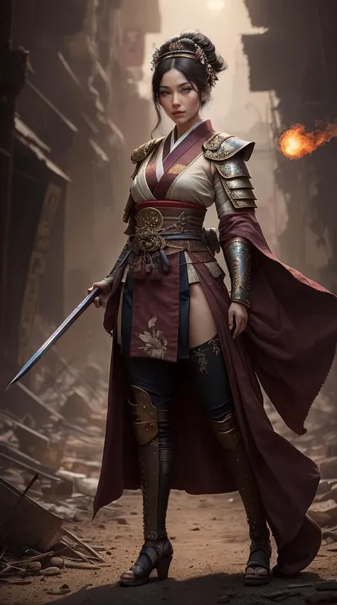 巨作, Best quality,CG,wall-paper,hdr,High quality, solo, 1girl huge large breasts, black samurai armor, katana swords, warrior in the battlefield, better hands