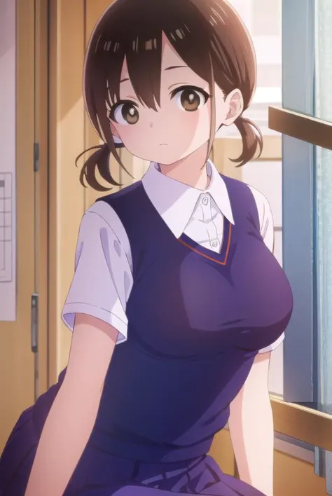 honokahara, <lora:honoka hara s1-lora-nochekaiser:1>,
honoka hara, short hair, brown hair, hair between eyes, twintails, (brown eyes:1.5), low twintails, short twintails,
BREAK skirt, shirt, school uniform, white shirt, short sleeves, pleated skirt, collared shirt, blue skirt, sweater vest, plump,
BREAK indoors, classroom,
BREAK looking at viewer, (cowboy shot:1.5),
BREAK <lyco:GoodHands-beta2:1>, (masterpiece:1.2), best quality, high resolution, unity 8k wallpaper, (illustration:0.8), (beautiful detailed eyes:1.6), extremely detailed face, perfect lighting, extremely detailed CG, (perfect hands, perfect anatomy),