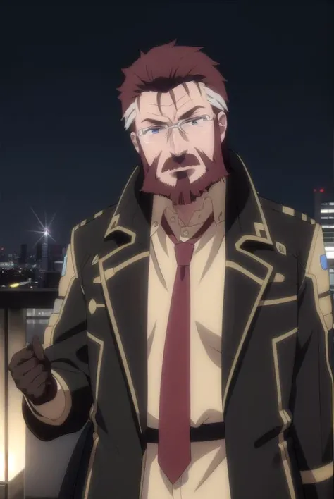 blitztalker, <lora:blitz talker s1-lora-nochekaiser:1>,
blitz talker, brown hair, male focus, red hair, multicolored hair, facial hair, scar, (black eyes:1.5), beard, glasses,
BREAK shirt, gloves, necktie, black gloves, coat, yellow shirt,
BREAK outdoor, city, night, sky, buildings, moon, clouds,
BREAK looking at viewer, (cowboy shot:1.5),
BREAK <lyco:GoodHands-beta2:1>, (masterpiece:1.2), best quality, high resolution, unity 8k wallpaper, (illustration:0.8), (beautiful detailed eyes:1.6), extremely detailed face, perfect lighting, extremely detailed CG, (perfect hands, perfect anatomy),