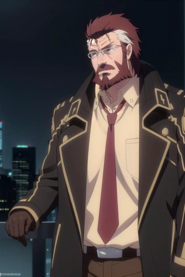 blitztalker, <lora:blitz talker s1-lora-nochekaiser:1>,
blitz talker, brown hair, male focus, red hair, multicolored hair, facial hair, scar, (black eyes:1.5), beard, glasses,
BREAK shirt, gloves, necktie, black gloves, coat, yellow shirt,
BREAK outdoor, city, night, sky, buildings, moon, clouds,
BREAK looking at viewer, (cowboy shot:1.5),
BREAK <lyco:GoodHands-beta2:1>, (masterpiece:1.2), best quality, high resolution, unity 8k wallpaper, (illustration:0.8), (beautiful detailed eyes:1.6), extremely detailed face, perfect lighting, extremely detailed CG, (perfect hands, perfect anatomy),