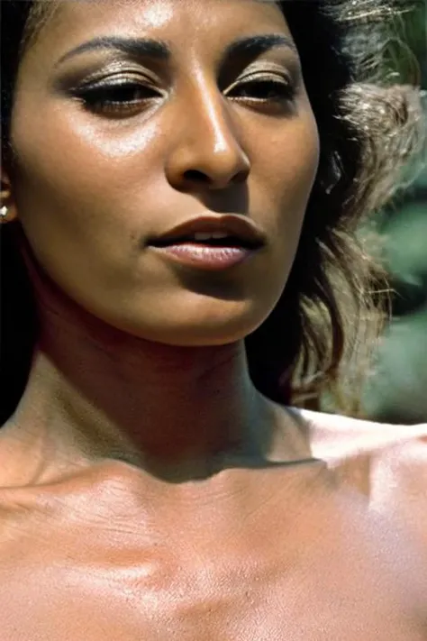 Close-up facial portrait of pamgrier by Gered Mankowitz