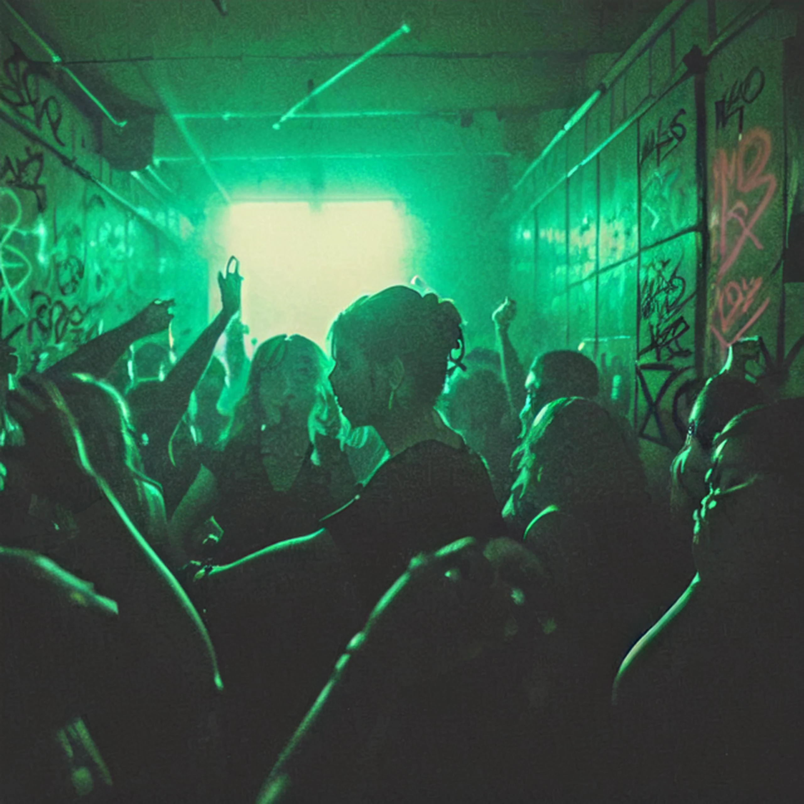 DSLR photo, Raw photo, crowd of people, hands in the air, (woman dancing in foreground:1.3), graffiti on walls, dark, 8k, contrast, detailed, intricate, looking in mirror, UndergroundClub, <lora:UndergroundClub:0.8>, soft lighting, realistic, hard shadow, masterpiece, best quality