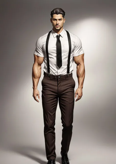 (African:1.2), (modelshoot style), (from_bellow:1.3), (a character portrait:1.1), full body, art by artgerm and greg rutkowski and magali villeneuve, analog style, (best hands:1.2), (full body shot:1.2), (dark brown skin:1.6), mature black man, beard, (white shirt and tie:1.4), (grey slacks:1.4), (suspenders:1.5), (long tie:1.2), (large biceps:1.4), office suit, holding a Glock pistol, (bald:1.6), buff under clothing, looking at viewer with a serious look on his face, (large crotch bulge:1.2), white background, Charles Fremont Conner, arnold render, ultra high res, muscular male, muscular, muscular body under clothing, facial hair, volumetric lighting, detailed background, a character portrait, afrofuturism, (art by alex ross:1.4), Altichiero, comic cover art, concept art, realistic character concept, realism, character design, character portrait, masterpiece, detailed face, painting by Ed Blinkey, Atey Ghailan, Studio Ghibli, by Jeremy Mann, Greg Manchess, Antonio Moro, alphonse mucha, trending on ArtStation, trending on CGSociety, Intricate, High Detail, Sharp focus, dramatic, photorealistic painting art by midjourney and greg rutkowski, (3d, unreal engine:1.2), octane render, <lora:hypermuscle_:0.6>, (full shot:1.4),