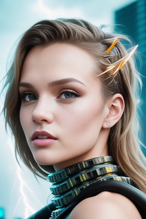 photo of  JoSkriver, (front to camera), detailed european face, (aspiring facial expression), (((lightningpunk style close))), ((lightningpunk city on the background)), RAW, analog style, ultra detailed photograph, cinematic lighting, artstation, 4k, sharp focus, high resolution, detailed skin, detailed eyes  <lora:JoSkriver:0.9>