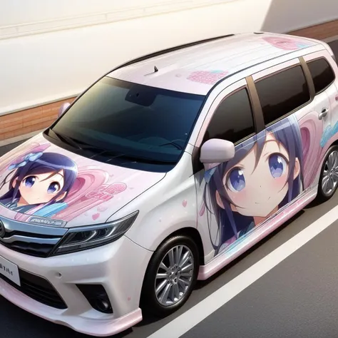 aragaki ayase,smile,vehicle focus, from side(lapping car,print car,painted car style),masterpiece,best quality, very aesthetic, absurdres, ultra detailed <lora:Ayase_Aragaki_-_Oreimo:0.7> <lora:lappingcar:1>