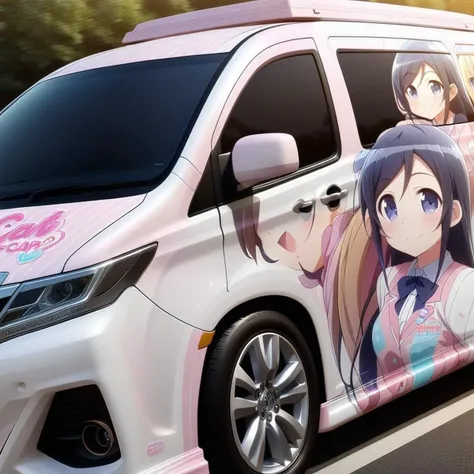 aragaki ayase,smile,vehicle focus, from side(lapping car,print car,painted car style),masterpiece,best quality, very aesthetic, absurdres,  ultra detailed  <lora:Ayase_Aragaki_-_Oreimo:0.7> <lora:lappingcar:1>