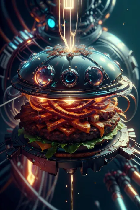 <lora:OpticalTech-60:0.8>,opticaltech ,scifi, optical fibers, inner glow, juicy cheeseburger, hot and steaming, delicious, (masterpiece:1.1), (best quality:1.1), beautiful, (intricate details), unity 8k wallpaper, ultra detailed, beautiful, aesthetic, perfect lighting, <lora:TEST:0.25>