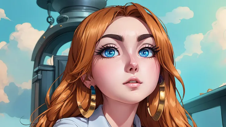 verism style, samdoesart style, thepit style, owler style, cherrmous style, arosen style, uodenim style, stanleylau style, puffy lips, hoop earrings, thick eyebrows 1girl, <lora:nami_pre_timeskip_offset:0.8>,nami \(one piece\), mature female, office lady, skirt, shirt, thighhighs, high heels, hands on hips,  <lora:OpticalTech-60:0.8>,opticaltech , optical fibers, inner glow, <lora:gigatitums:0.3>large breasts,, (8k, masterpiece, best quality, ultra-detailed),  (an extremely delicate and beautiful)kawaii, cute, very big eyes, Aesthetic Anime Eyes, small face,  large breasts, cinematic lighting, , Intricate, High Detail, Sharp focus, dramatic,   masterpiece, best quality, ultra-detailed,