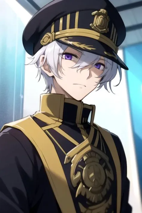 masterpiece, best quality, sketch, 1boy, solo, male focus, looking at viewer, upper body, , <lora:ayanami_07-ghost:0.70>, ayanami_07-ghost, white hair, purple eyes, hat, flannel shirt, , science fiction steam punk,