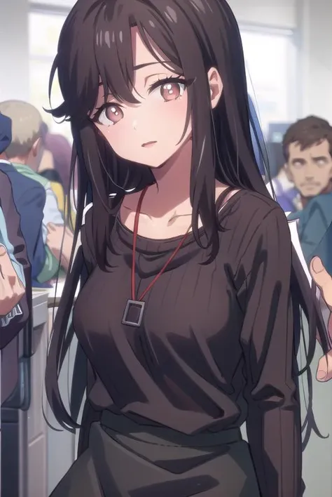 saoriohtori, <lora:saoriohtoritest:0.8>, saori ohtori, long hair, black hair, (brown eyes:1.5),
BREAK skirt, collarbone, black skirt, sweater, ribbed sweater,
BREAK looking at viewer,
BREAK indoors, office,
BREAK <lora:GoodHands-vanilla:1>, (masterpiece:1.2), best quality, high resolution, unity 8k wallpaper, (illustration:0.8), (beautiful detailed eyes:1.6), extremely detailed face, perfect lighting, extremely detailed CG, (perfect hands, perfect anatomy),