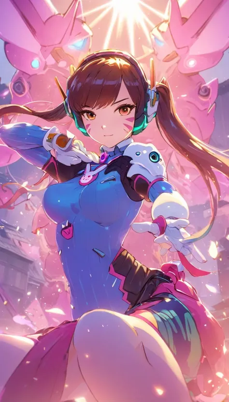d.va \(overwatch\), whisker markings, pantyhose, playboy bunny, bare shoulders, smile, cowboy shot, highly detailed, HD, 4K, Masterpiece, highres