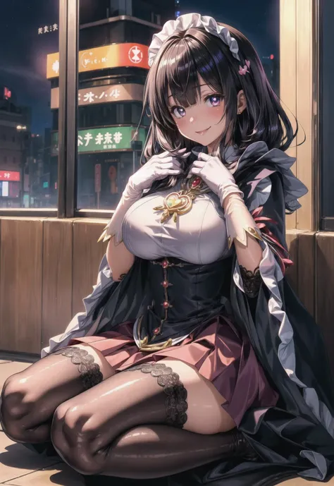 (8k, RAW photo, best quality, masterpiece, pixiv: 1.2),
(1milf, mage, magical girl, awe, brainwashed, blush, smile: 1.2),
breast, thigh, heart-shaped pupils,
(black hair, shiny hair, hair between eyes, blunt bangs: 1.2),
(black maid dress, long skirt, puff sleeve, cloak, long gloves, thigh high thights, pumps, jewely: 1.2), ((metalic satin)),
midtown, night, shibuya, shinjuku, tokyo, japan, <lora:flat2:-0.5> <lora:0263 Florence Dream_v1:0.5>